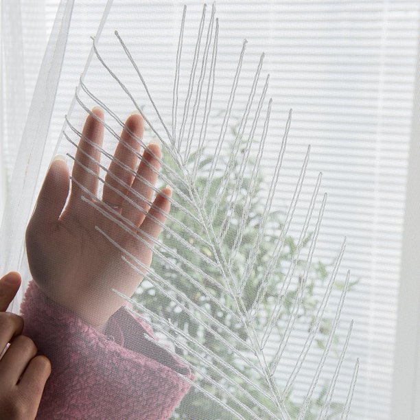 Cortina De Gasa Cortinas translúcidas con estampado de hojas, cortinas  transparentes de tul para ventanas del hogar (blanco) Wdftyju Libre de BPA