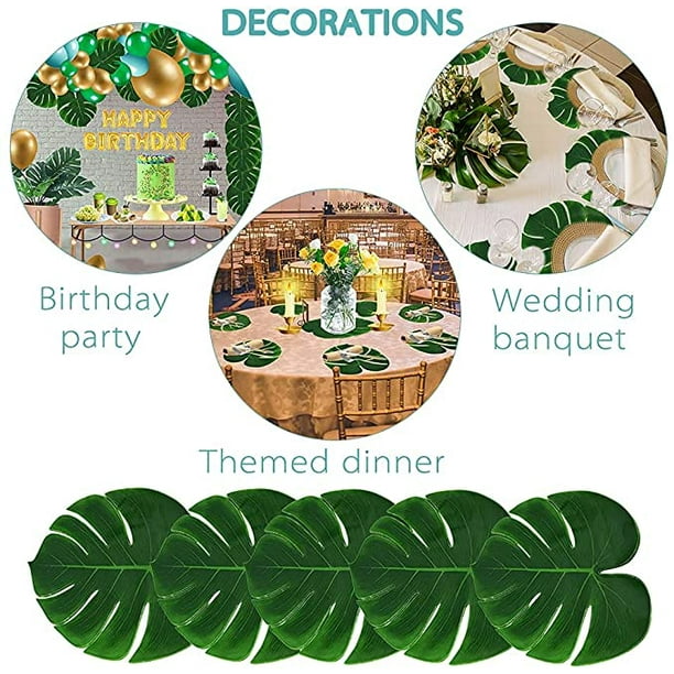 Paquete de 12 hojas de palma artificiales, hojas artificiales para  decoración de cumpleaños tropical JM