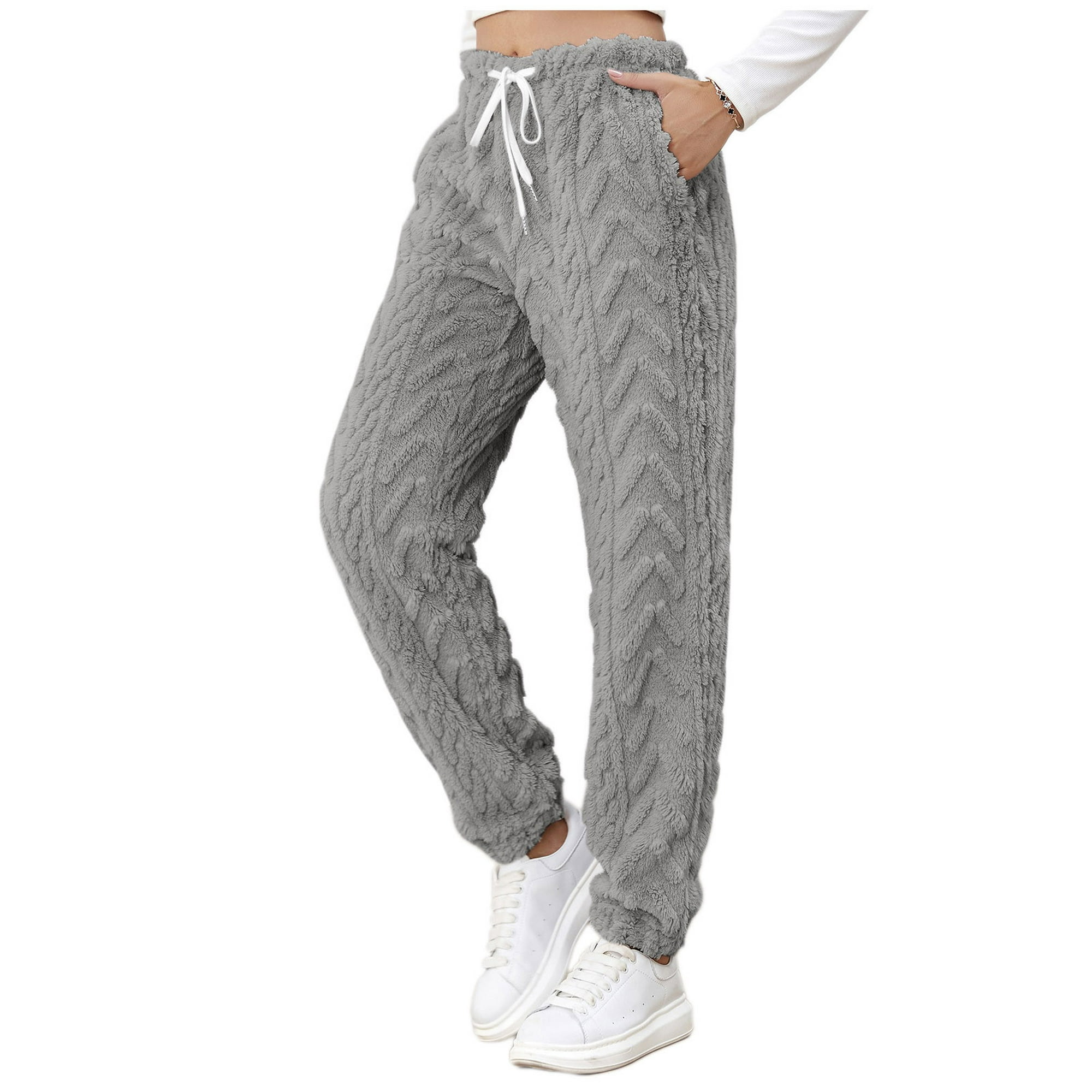 Gibobby Pantalones para mujer cintura alta para el frío Pantalones de  chándal con forro polar para mujer, pantalones anchos y rectos(Gris,G)