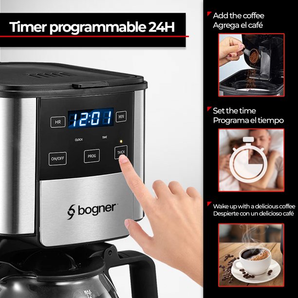 Cafetera c/Temporizador Programable De Goteo 12 Tazas Acero Inox Bogner  Bogner BDCM012