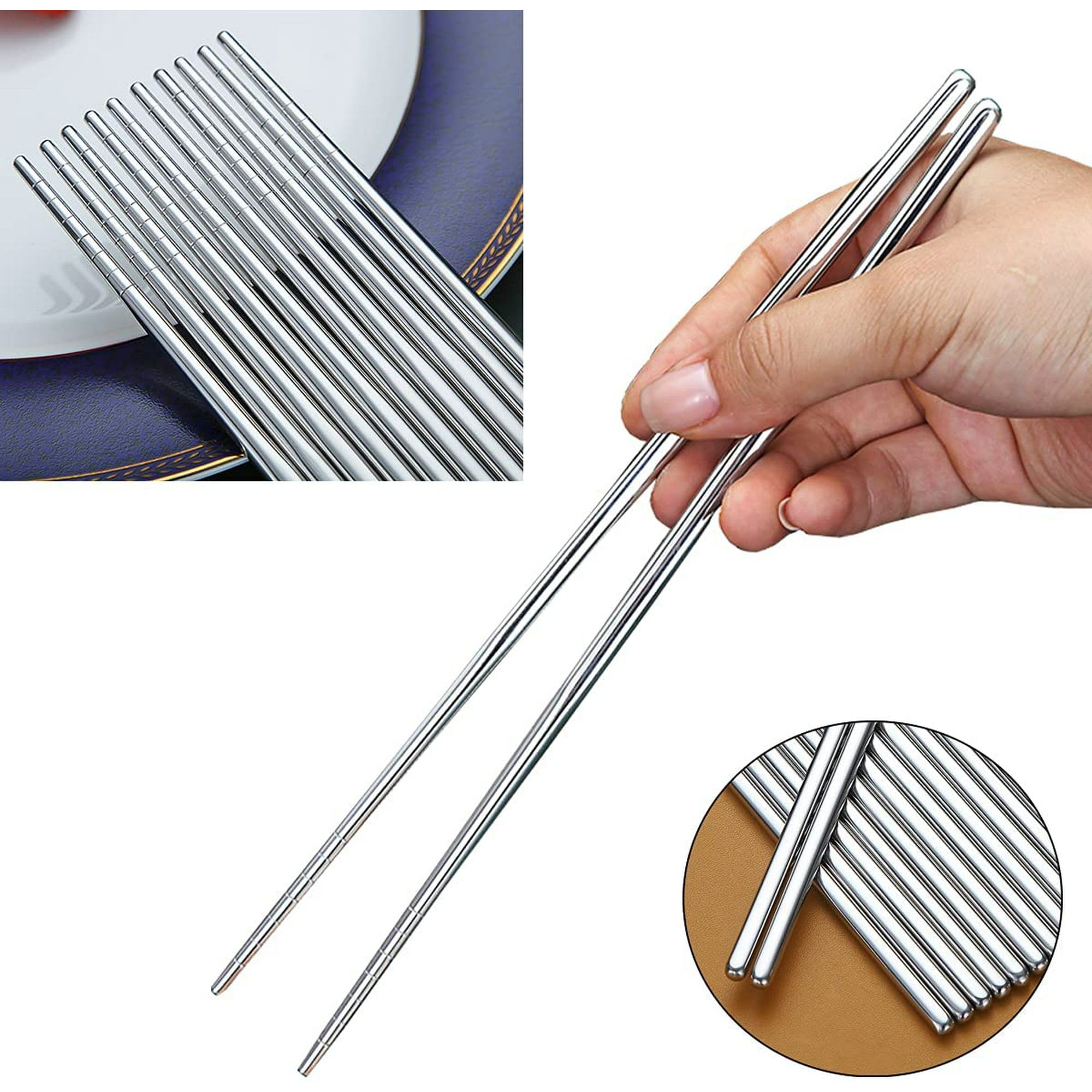 ZHANGZONG Palillos de metal reutilizables 10 pares de palillos japoneses de  aleación de fibra de vidrio, palillos antideslizantes para uso diario y