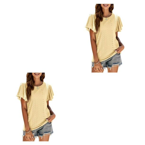 Minnieouse Camiseta informal para mujer, blusa calada de manga corta con  volantes de Color sólido, camiseta de moda de verano para fecha de Club  Type1 NO1