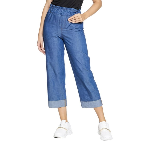 Pantalon Mujer Corte Alto Mom Jeans Con Resorte Azul Casual 990033 azul G  INCÃ“GNITA 990033