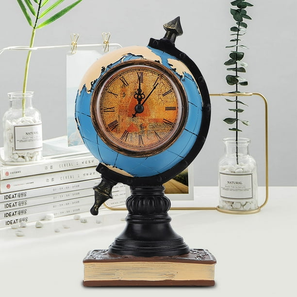 Reloj despertador Vintage multifuncional, globo, decoración de escritorio  para el hogar, adorno, accesorios de fotografía (azul) Wobythan