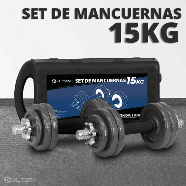 Altera Kit de Mancuernas 20 Kg con Barra conectora 12 Discos y 2