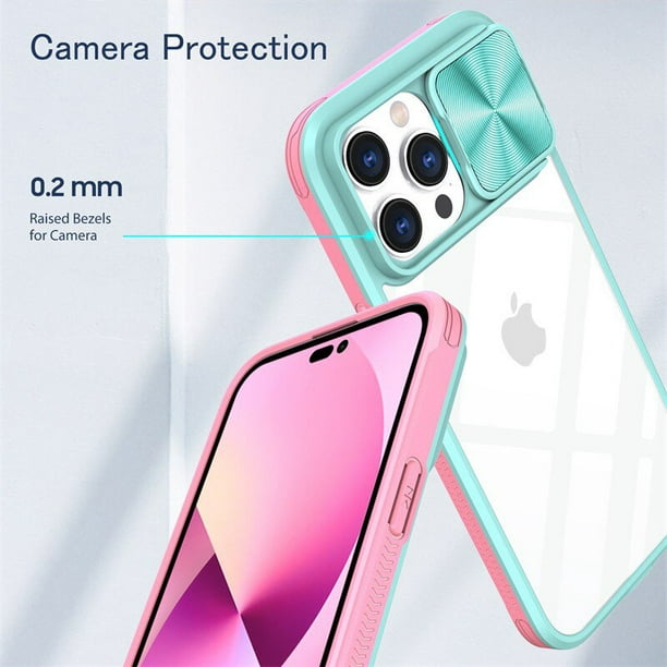 Funda de teléfono con protección deslizante para cámara, carcasa a prueba  de golpes para iPhone 14, 13, 12, 11 Pro Max Plus, Color mixto,  transparente, con ventana de empuje El Mercado de
