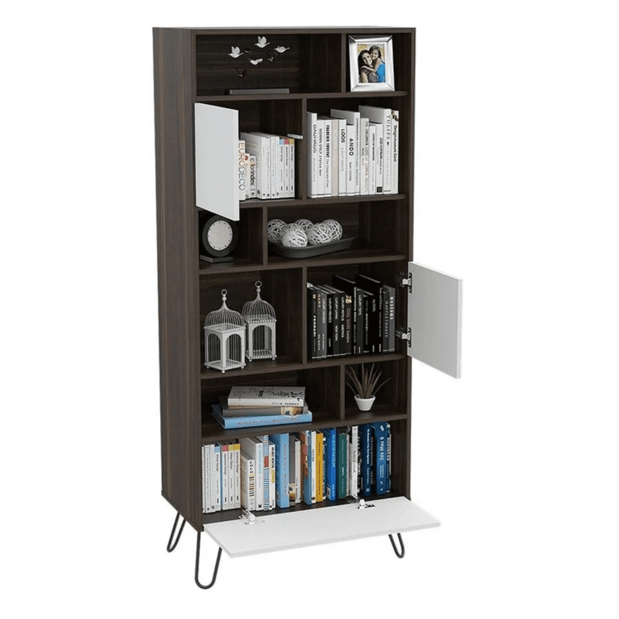 Biblioteca librero horizontal con repisas y patas metálicas para sala u oficina | excelsior vassel