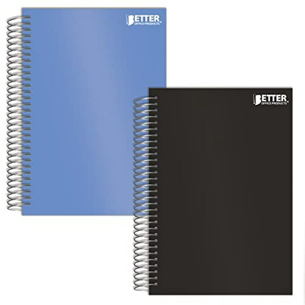 Cuaderno espiral 1 materia, 2 pzas., libretas pers. pequeñas, poliéster,  7x4.375, regla univ., 100 hjs., libretas mini, cub. negras/azules, BOP
