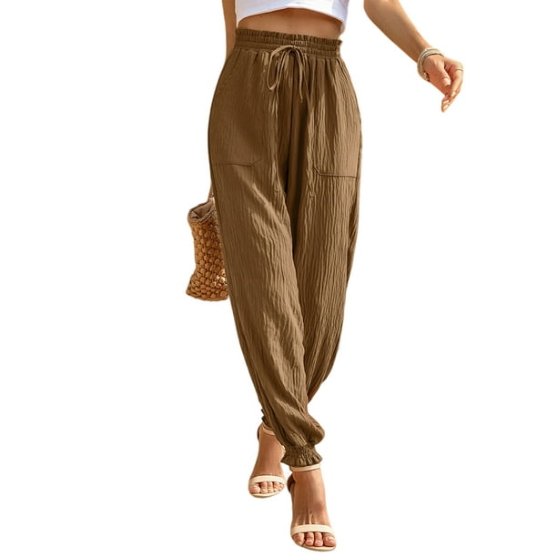 Pantalones Bombachos Pantalones con cordón para mujer, pantalones  informales con lazo para mujer, traje de vacaciones (marrón XL) Ygjytge  para Mujer Marrón T L