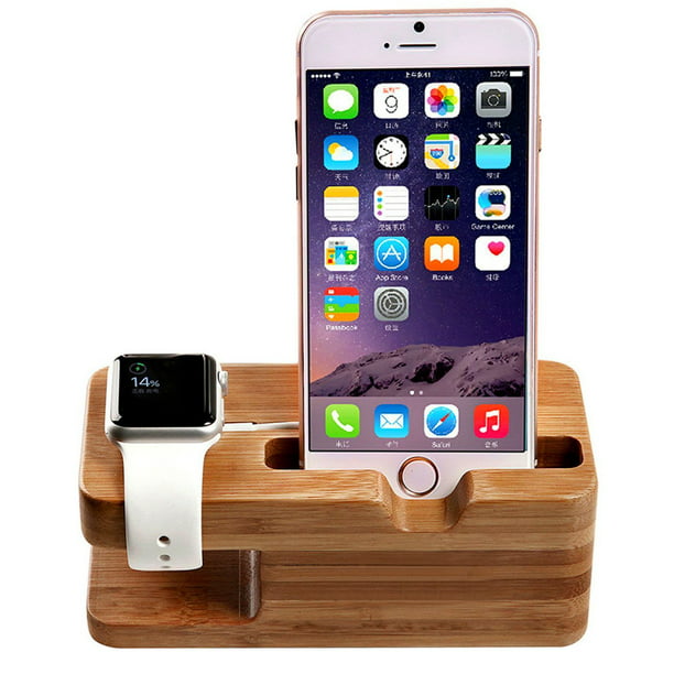 Soporte para reloj Apple, soporte de carga de madera de bambú, soporte de  base para estación de acoplamiento para iPhone X 8 7 6 Plus 5 5c y Apple  Watch (marrón claro)