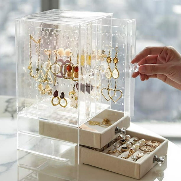 Muyoka Organizador de joyas transparente acrílico de 2 cajones, caja de  almacenamiento, soporte de e Muyoka Hogar