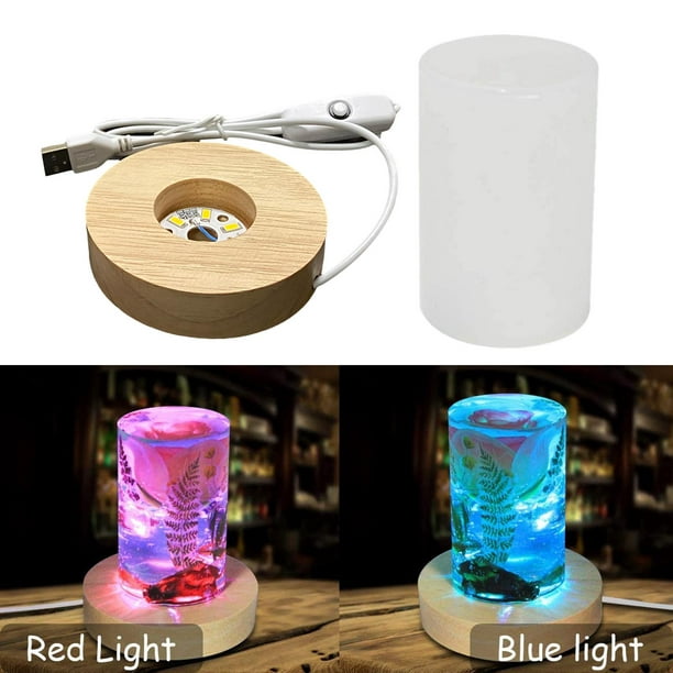 2x Luz silicona resina -cilindro lámpara resina y USB alimentación LED  pantalla Base soporte para DIY lámpara de noche BLESIY Molde de resina de  luz cilíndrica