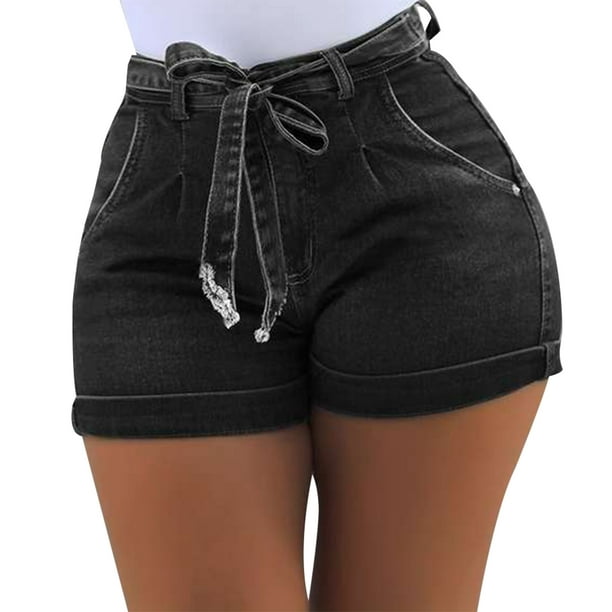 Pantalones cortos de mezclilla para mujer Pantalones cortos ajustados  Pantalones calientes de cintura alta Elástico lavado, Azul oscuro, XXL  Sweethay