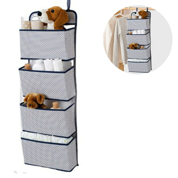 Organizador colgante con 4 bolsillos, estante colgante plegable con 2  ganchos para toallas, pañales, juguetes en el armario de la habitación de  los niños, encima de la puerta o montaje en pared