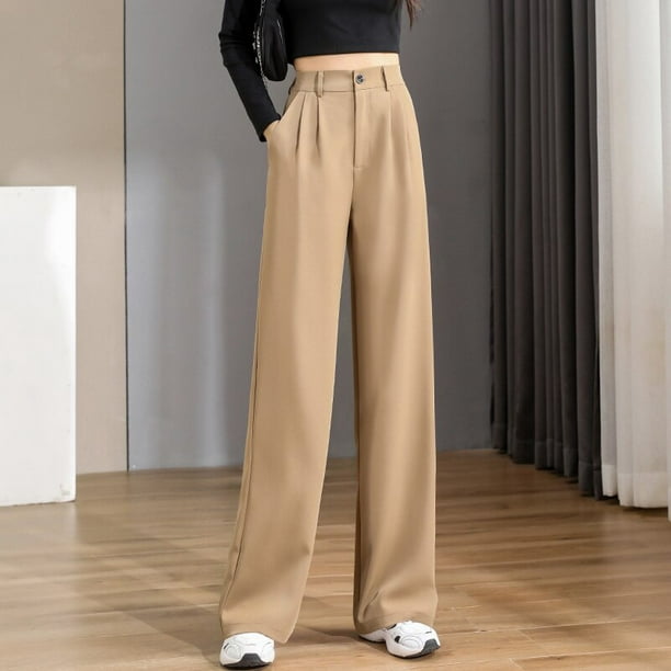Pantalones rectos elegantes para oficina para mujer, pantalones Vintage  altos para mujer, pantalones holgados coreanos 2023 de pierna ancha para