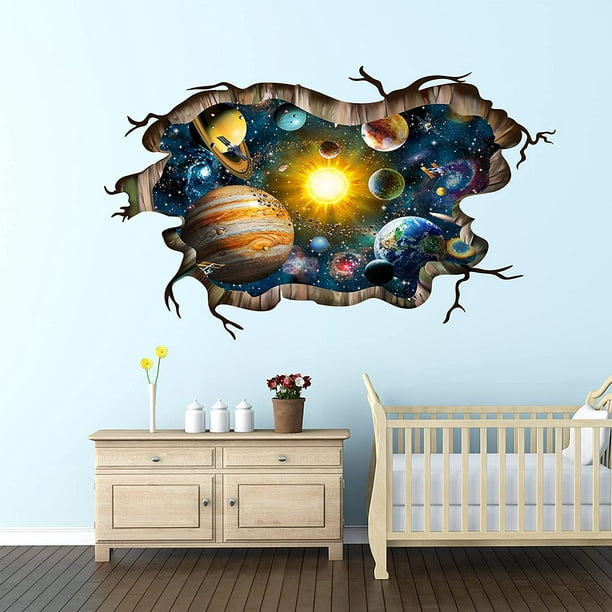 Espacio de dibujos animados y planetas vivero pared mural galaxia papel  pintado pelar y pegar fácil extraíble autoadhesivo niños papel pintado  decoración de la habitación del niño -  México