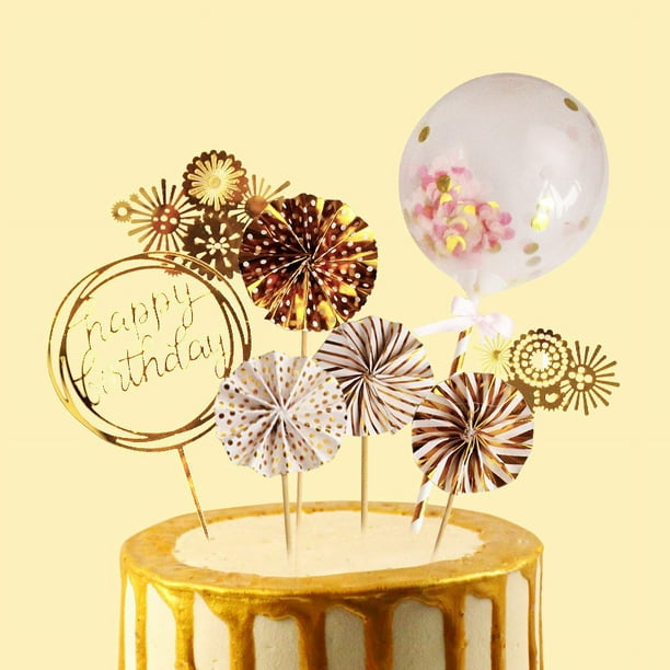 Decoraciones de cumpleaños doradas: juego de decoraciones de fiesta doradas  con pancarta de cumpleaños, globos de confeti blanco dorado, fondo de