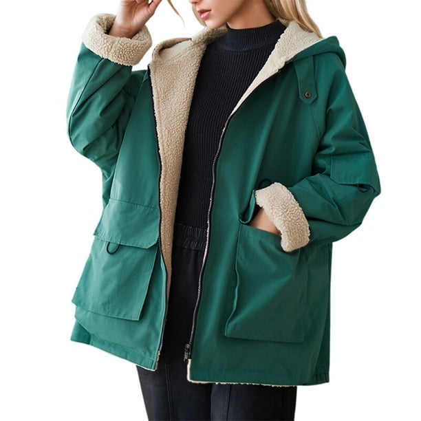 Anorak-Chaqueta larga de algodón con capucha para mujer, abrigo informal,  holgado, versátil, de color sólido