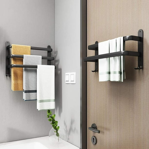 Toalleros de baño, toalleros negros montados en la pared para ducha y  cocina, barras de puerta impermeables con doble gancho Adepaton QH-1409-6