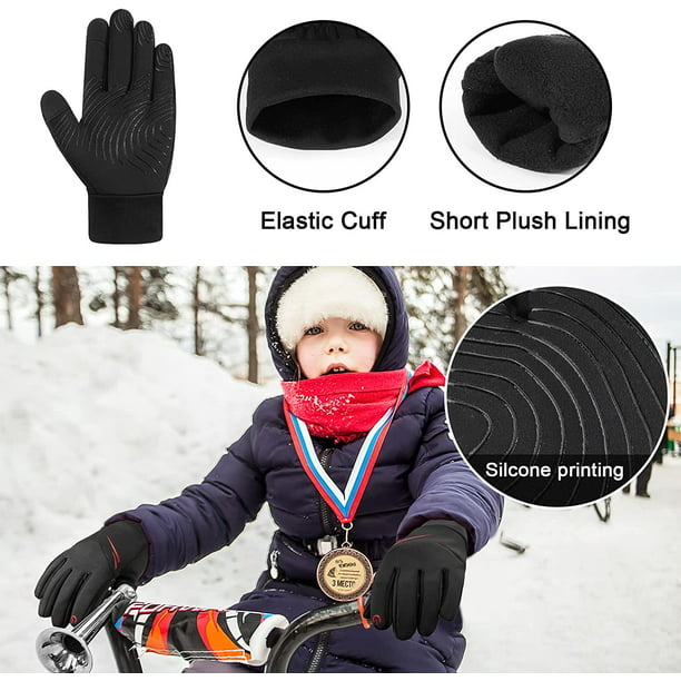 Guantes de ciclismo para deportes de invierno para niños, guantes cálidos  con forro polar para pantalla táctil, resistentes al viento, impermeables,  antideslizantes, para correr, para esquiar en bici TUNC Sencillez