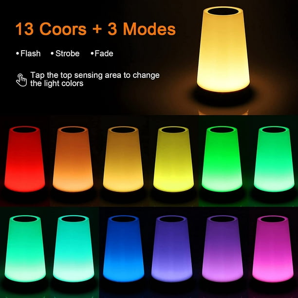 Luz Nocturna LED - Lámpara de Noche Multicolor con 13 Colores, Luz Nocturna  Infantil Recargable USB, Control Táctil y Remoto Brillo Ajustable Lámpara
