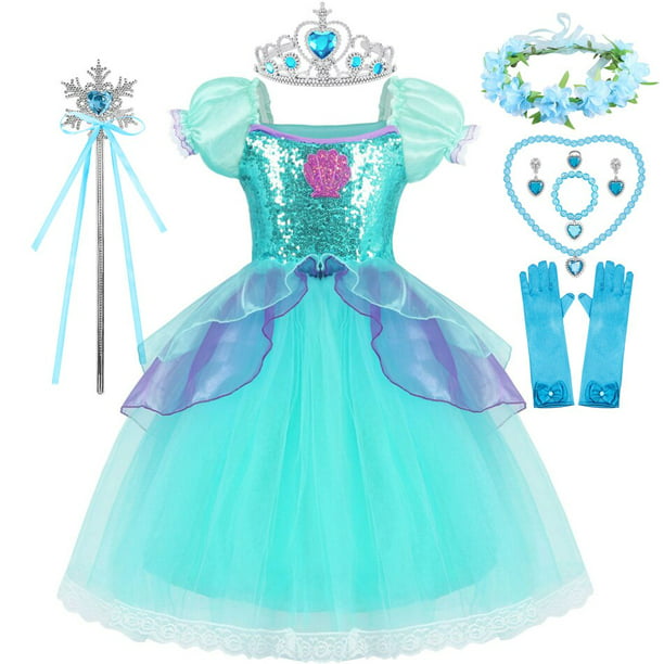 Disney-vestido de la Sirenita Ariel para niñas, disfraz de tul de manga  corta, ropa de fiesta de cumpleaños y Carnaval