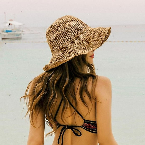 Sombreros de sol para mujer Sombrero de paja de ala ancha plegable Sombrero  de playa de verano para mujer niña, talla única oso de fresa Electrónica