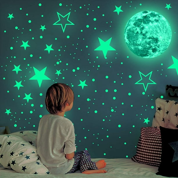 resplandor en estrellas oscuras pegatinas de techo brillante estrella y  lunas habitación decoración brillante pegatinas fluorescentes pegatinas de  pared luminosa