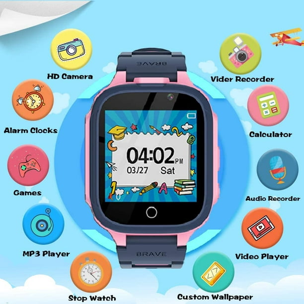 Reloj inteligente para niños con 24 juegos de rompecabezas, pantalla táctil  HD, cámara, reproductor de música, podómetro, despertador, calculadora