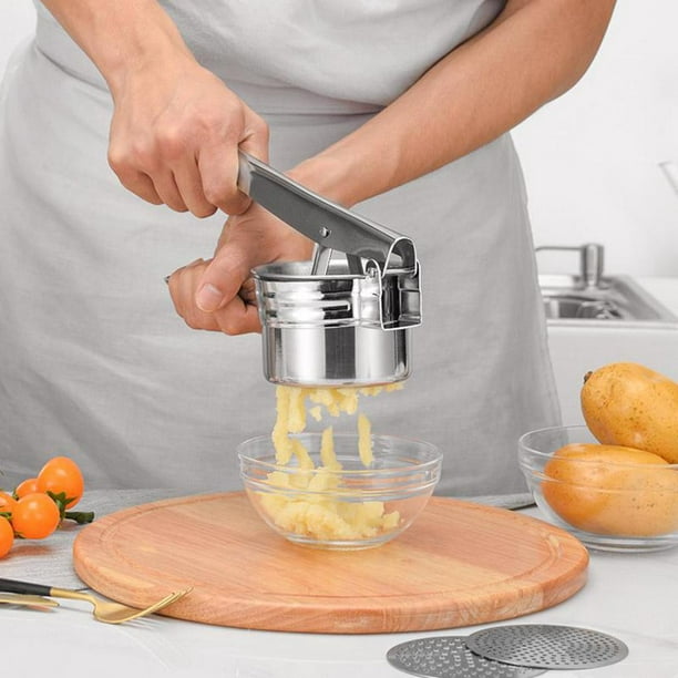 Potato Ricer - Triturador de patatas de acero inoxidable, prensa de frutas  y verduras con 3 discos extraíbles e intercambiables, herramienta de cocina