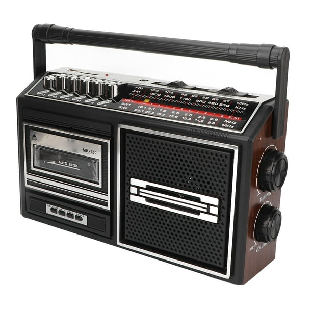 Reproductor de cinta de casete portátil y grabadora con radio AM FM,  indicador de alimentación LED, portátil, altavoz, micrófono, conector de