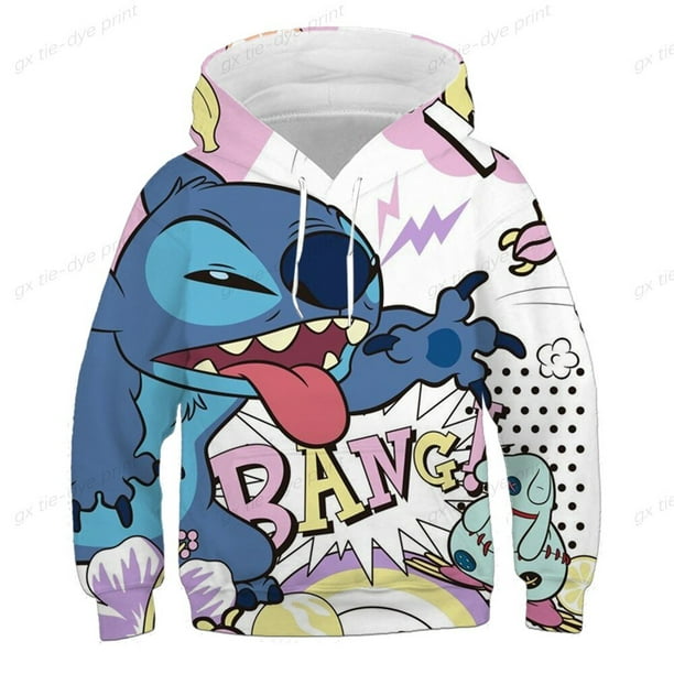 Sudadera con capucha y estampado de Disney Stitch para niñas, vestido  informal deportivo con dibujos animados