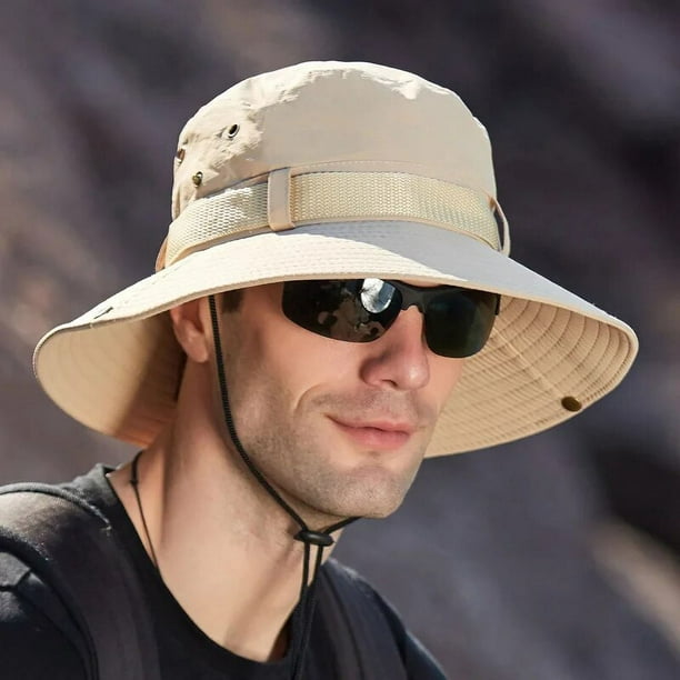 Sombrero de cubo con cuerda para hombre, gorra de playa para el sol,  escalada, pesca, vacaciones, ala ancha, protección UV, accesorio para  exteriores