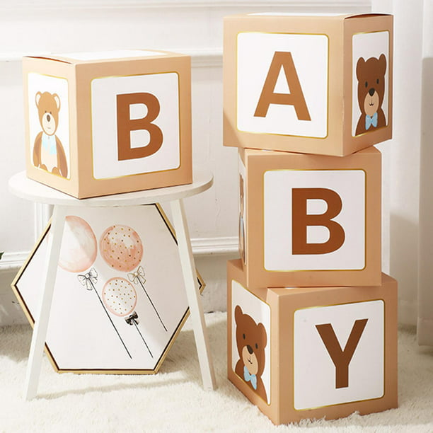 Cajas de bebé con letras Shower, bloques de cajas de globos con letras para  fiesta de revelación de género, decoraciones de cumpleaños Marrón claro  Sunnimix Cajas de Globos
