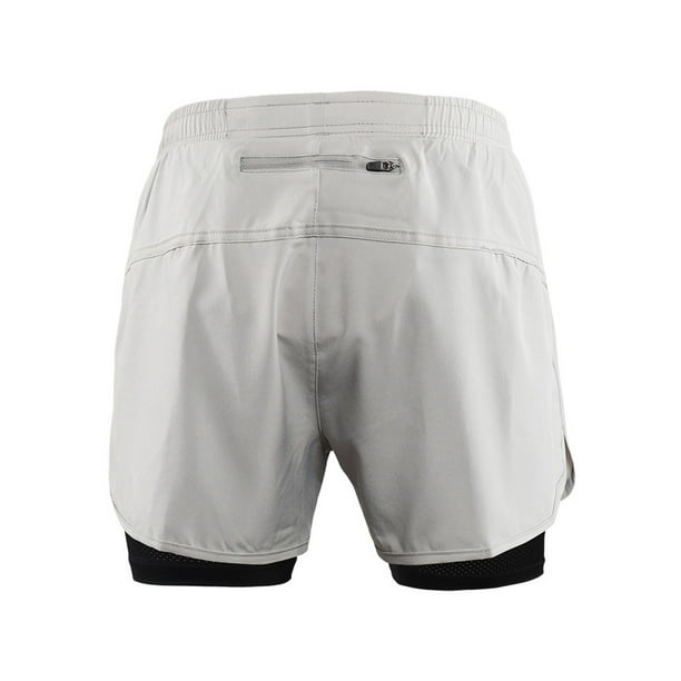 BROKIG Pantalones cortos deportivos para hombre, con bolsillo en el muslo,  pantalones cortos de gimnasio 2 en 1, ligeros, de secado rápido, para