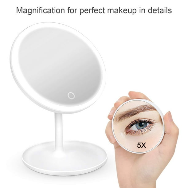 Espejo de maquillaje Espejo cosmético Espejo de maquillaje con luz LED Luz  blanca natural Espejo de tocador Base de almacenamiento desmontable Luz de