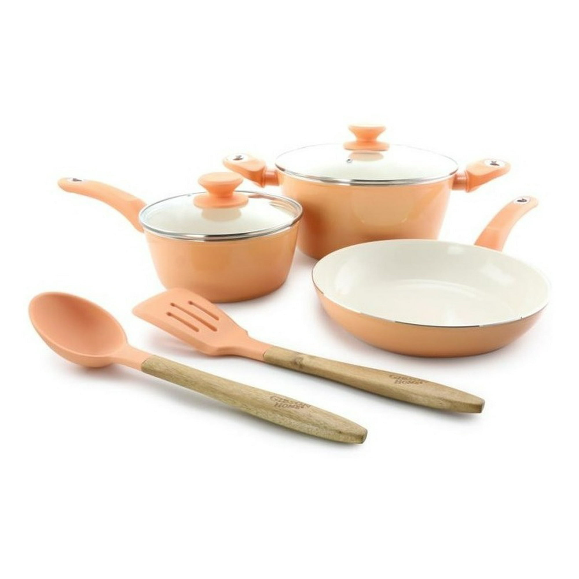 Bateria De Cocina Gibson Home De Ceramica 7pz Rosa Pastel