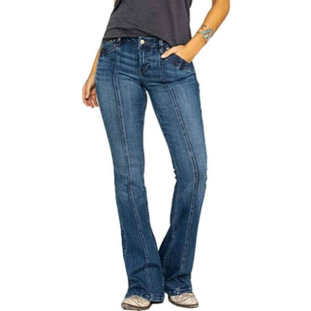 Jeans acampanados de cintura alta para mujer, jeans acampanados retro con  corte de bota para mujer (S, azul oscuro)