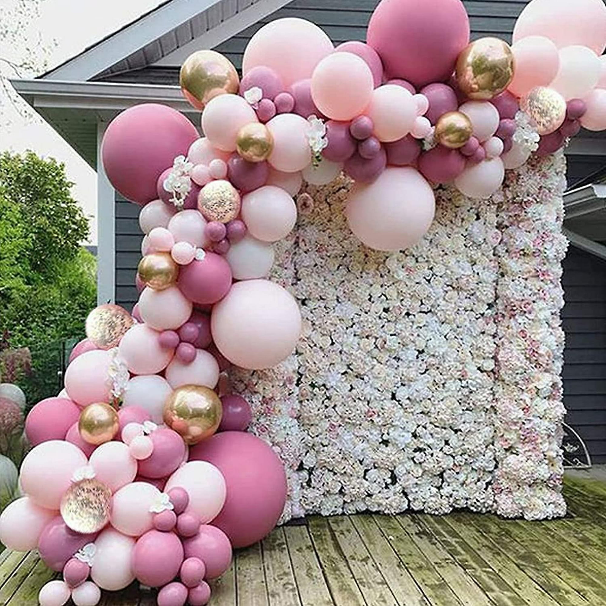 Guirnalda de globos de color rosa polvoriento de doble relleno, globos de  látex rosa rosa, kit de arco de globos rosa pastel para boda, baby shower