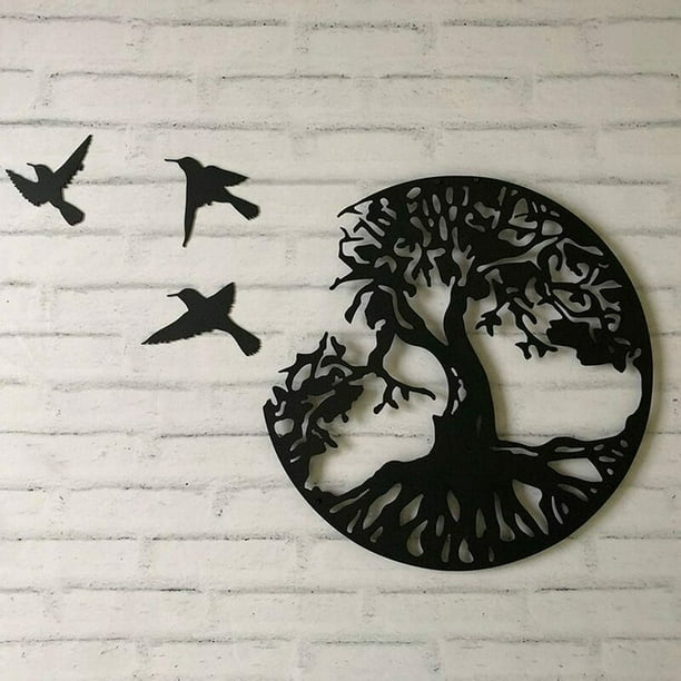  Decoración de pared de metal con árbol de la vida, juego de 3  decoraciones de pared grandes, arte de pared de metal negro, decoración  para colgar en la pared al aire