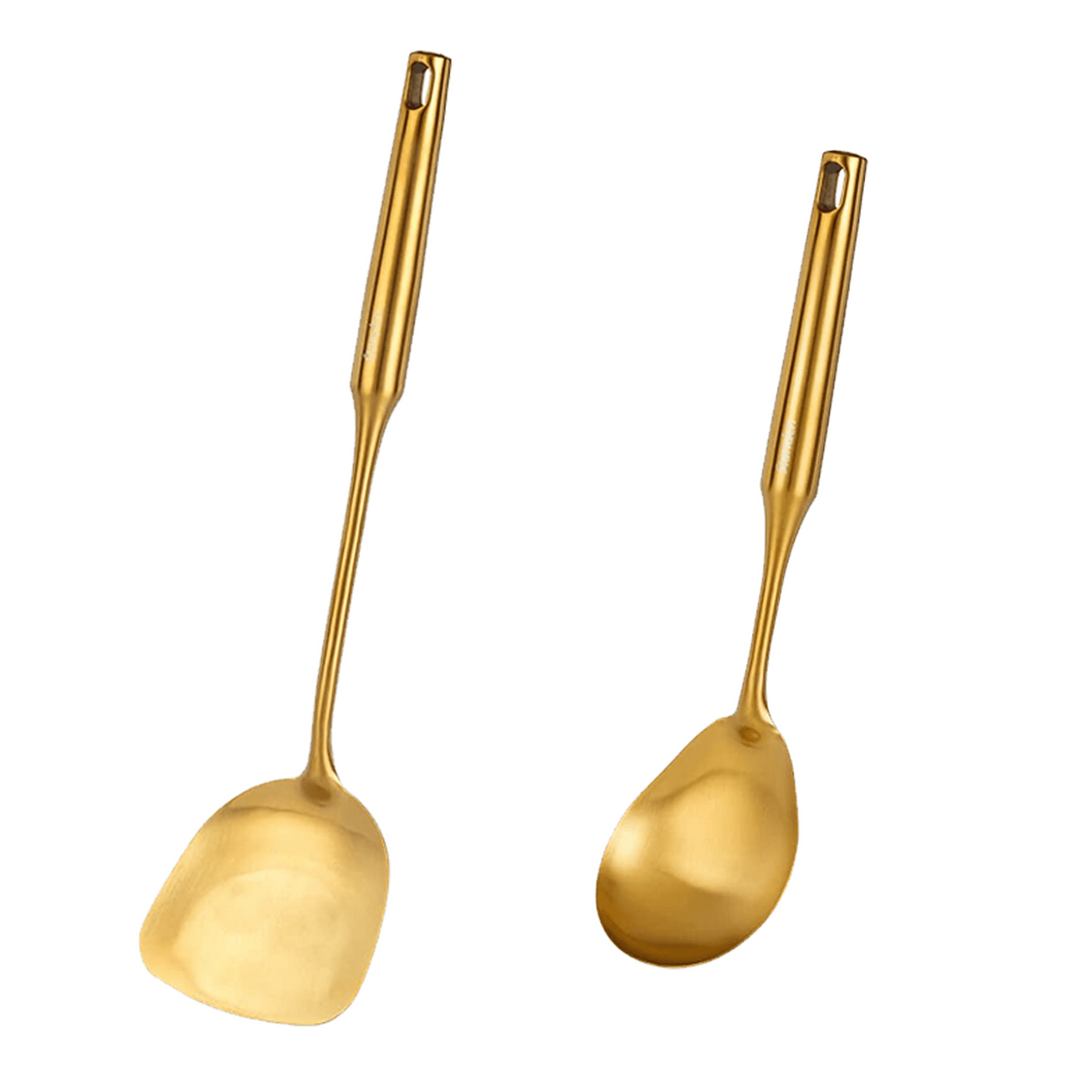 Juego de utensilios de cocina de latón/dorado para cocinar y servir  modernos, juego de 5 utensilios de acero inoxidable dorado aptos para