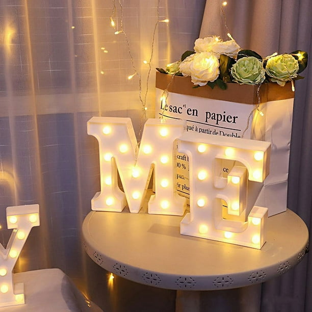 Laerjin - Letras iluminadas, letras LED de marquesina con letras, lámpara  de mesa de escritorio, para decoración de fiestas, bodas, funciona con