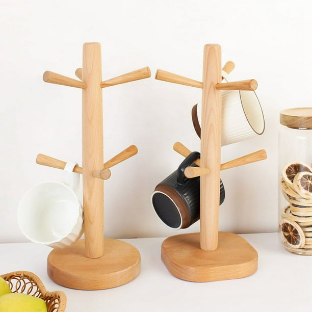 Soporte para tazas de café, soporte para tazas de café con 6 ganchos,  soporte de madera para taza de café para mostrador, accesorios y decoración  de