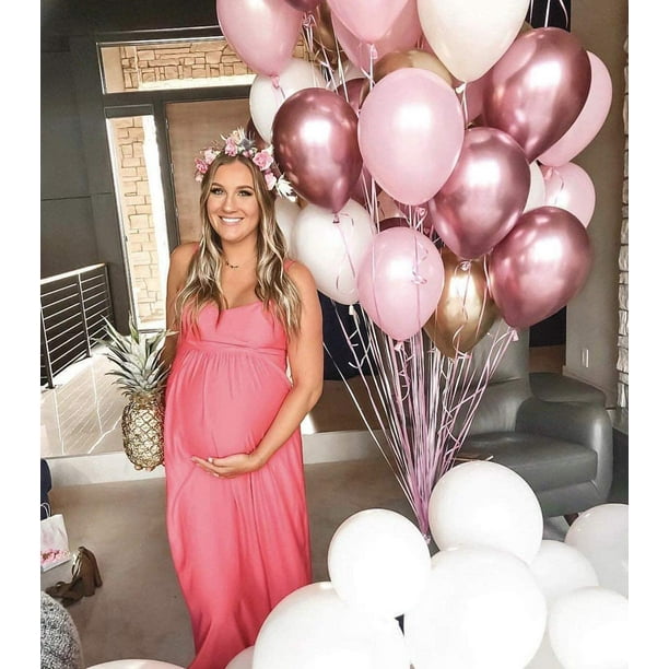 Globos de color rosa claro y malva, 50 globos de látex de 12 pulgadas y 5  cintas rosas para decoraciones de fiestas