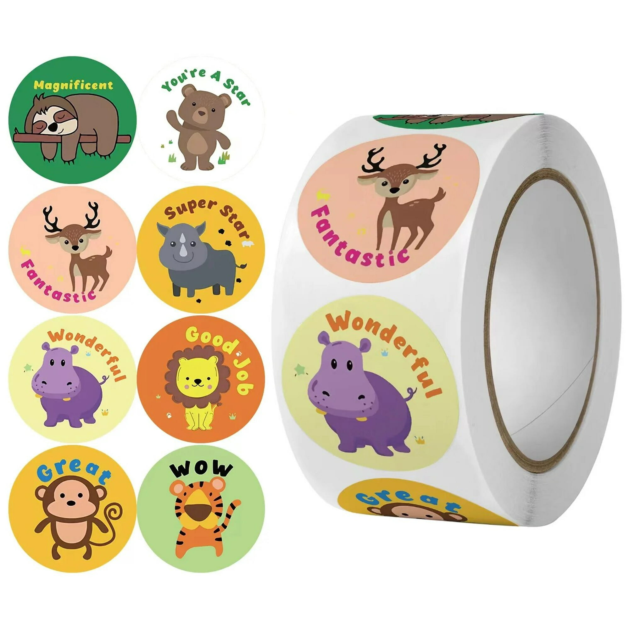Pegatinas redondas de animales para niños, juguetes de dibujos animados,  recompensa para profesores, papelería de oficina
