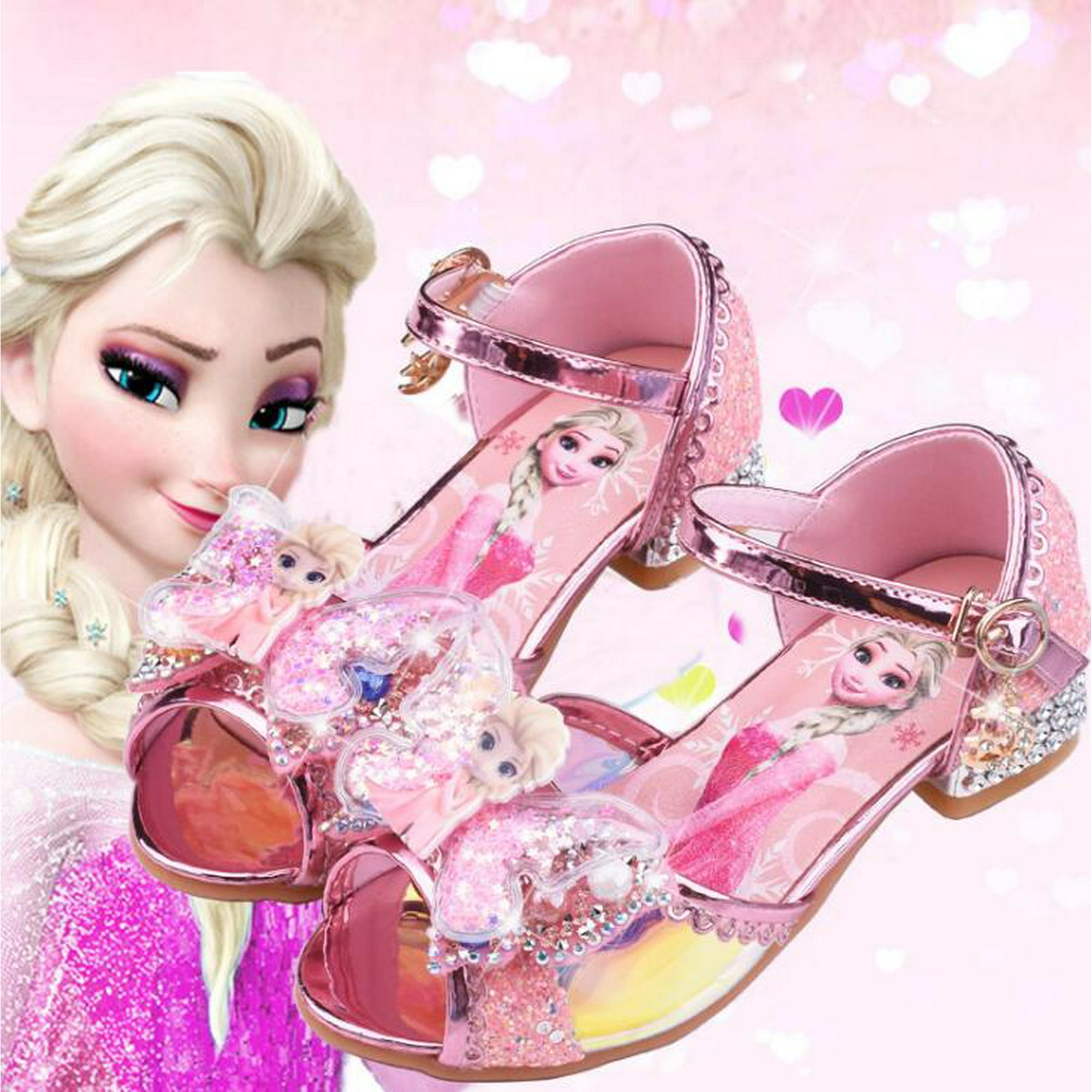 Sandalias de Disney para niñas, zapatos de princesa Elsa Frozen 2, zapatos  de cristal para niñas pequeñas, zapatos de tacón alto para niños, zapatos  de princesa para pasarela, 25 plantillas de 16,5