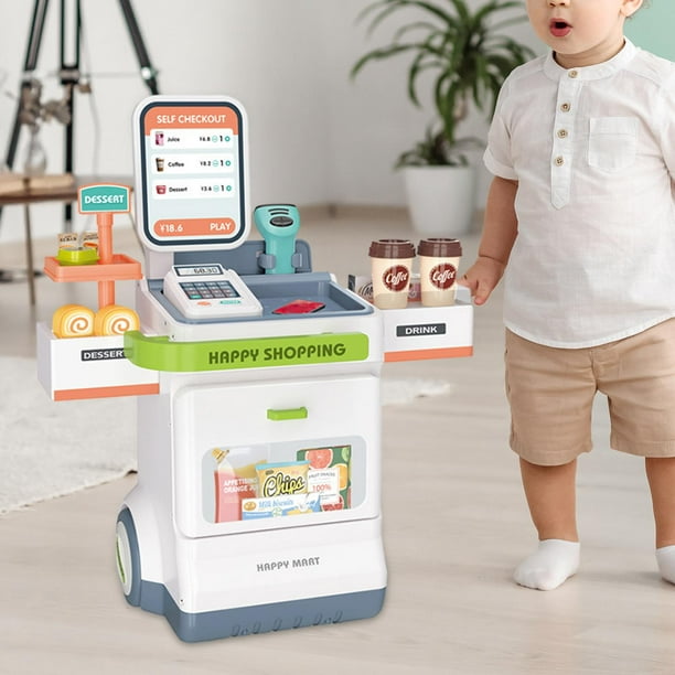 deAO Caja registradora de juguete Máquina de café Juguetes 2 en 1 Jugar  comida para niños Juego de simulación Tienda de comestibles Tienda de niños