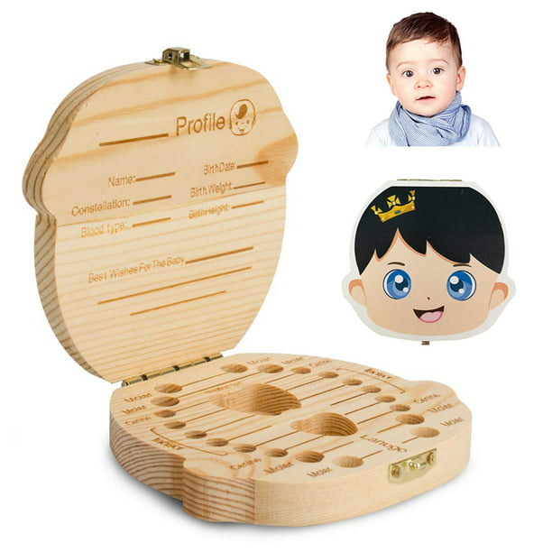  Caja de dientes de bebé, organizador de recuerdos de madera para  niños para dientes de bebé, lindo contenedor de dientes para niños con  pinzas y botella lanugo para mantener el recuerdo
