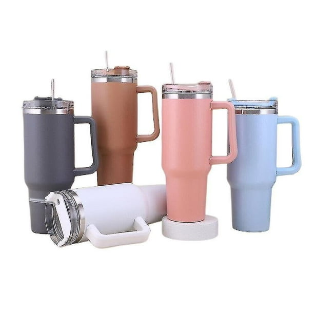 mininoo Vaso térmico de acero inoxidable de 40 onzas con tapa y pajitas,  vaso para café con doble vacío a prueba de fugas con asa (paquete de 2)