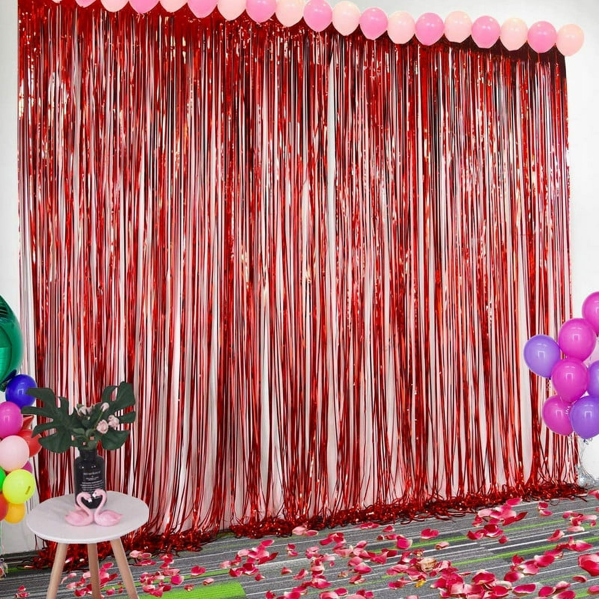 MANMARUSTORE Decoraciones para Fiestas de cumpleaños 1-4 m Foil Tinsel Cortina  Cumpleaños Telón de Fondo Cortina Chica Boda Despedida de Soltera Fiesta  Fondo-Láser Rojo, 1 m de Ancho 4 m de Largo 